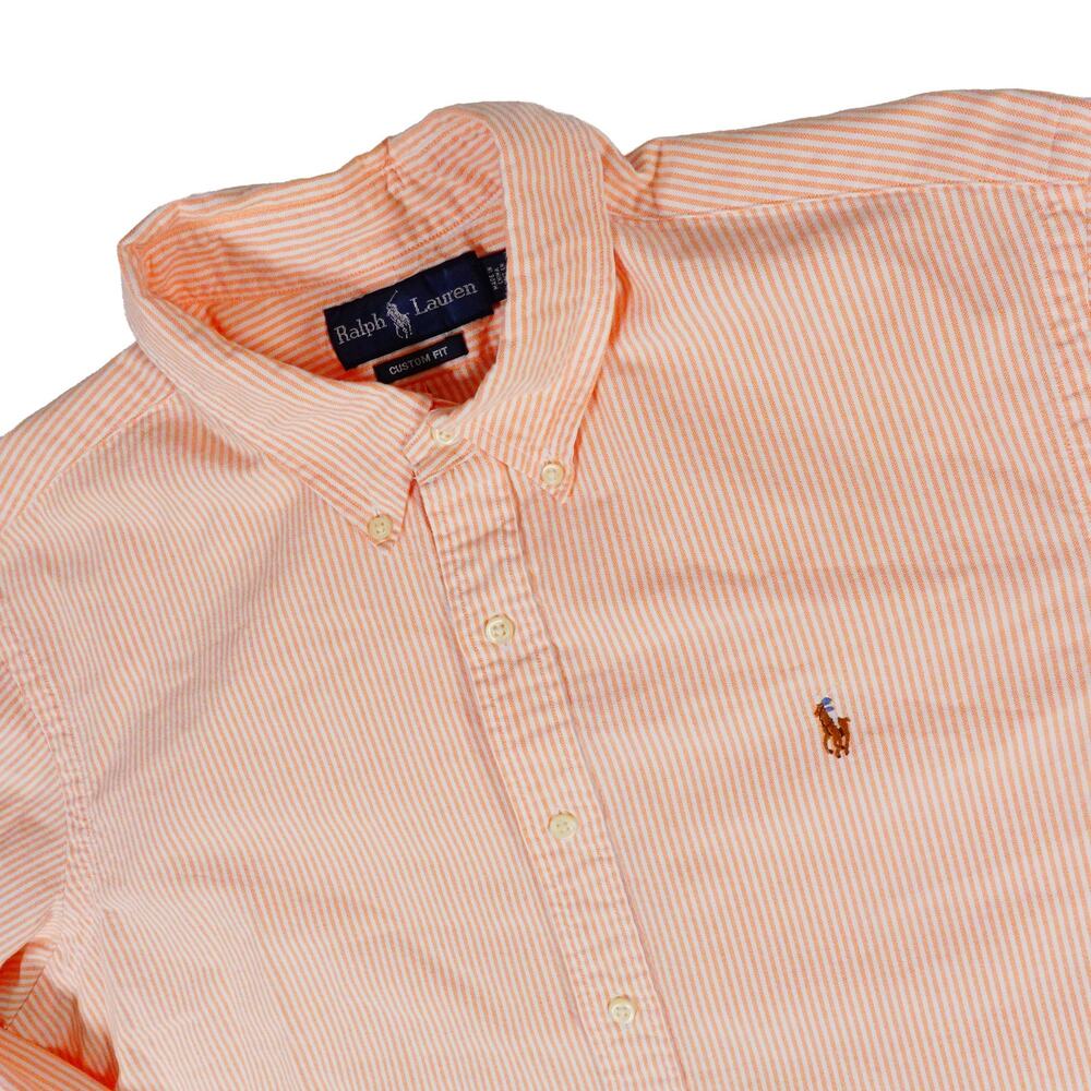 Ralph Lauren Vintage Flesh Pony Orange Striped Button Up Customer Fit Men's XXL